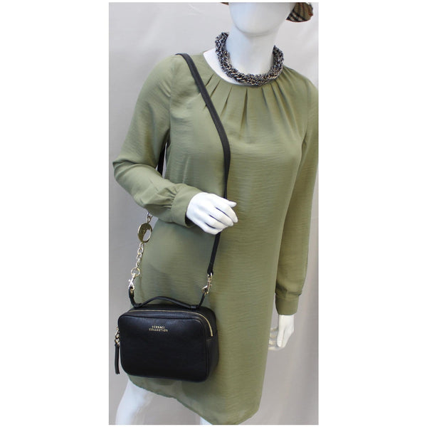 VERSACE Collection Pebbled Leather Camera Crossbody Bag Black-US