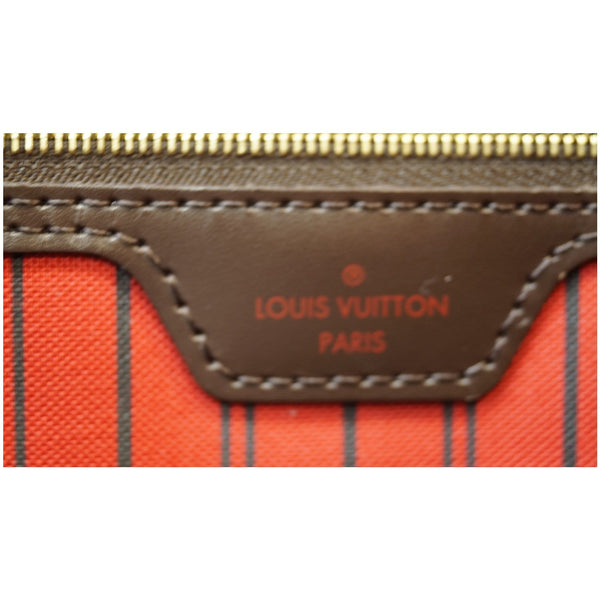 Louis Vuitton Neverfull MM Damier Ebene Tote Bag Brown logo