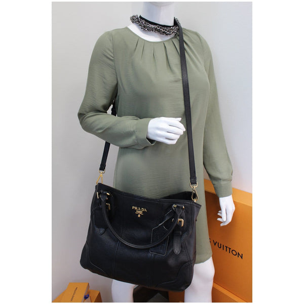 PRADA Cervo Antik Deerskin Leather Shoulder Bag Black BR3787