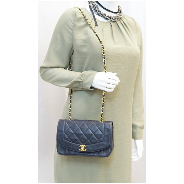 Chanel Diana Flap Bag Quilted Lambskin Shoulder Bag Black for women