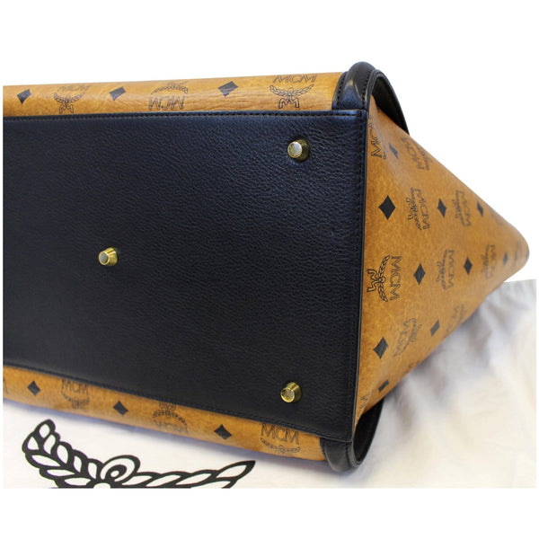 MCM Vintage Visetos Small Cognac Tote Bag Black - bottom view