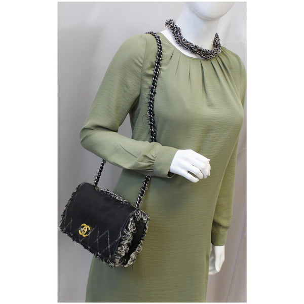 CHANEL Tweed Lambskin Leather Flap Bag Black