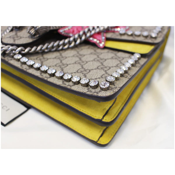 GUCCI Dionysus Medium GG Supreme Embroidered Crystal Bow Shoulder Bag Beige -US