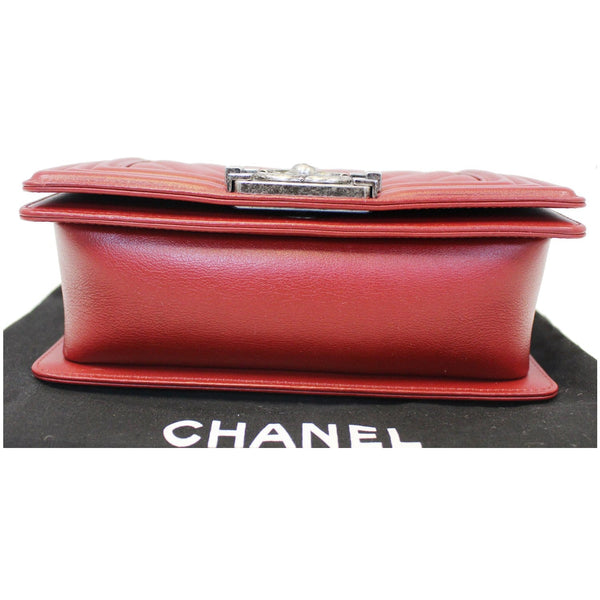 CHANEL Small Chevron Boy Calfskin Leather Flap Bag Burgundy