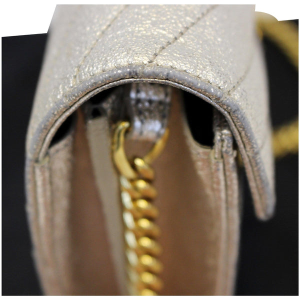 YVES SAINT LAURENT Chevron Leather Chain Wallet Shoulder Bag Silver