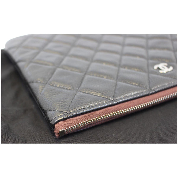 CHANEL Caviar Leather Large O-Case Zip Pouch Black
