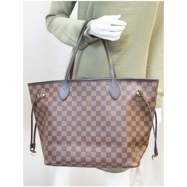 LOUIS VUITTON Neverfull MM Damier Ebene Tote Shoulder Bag Brown