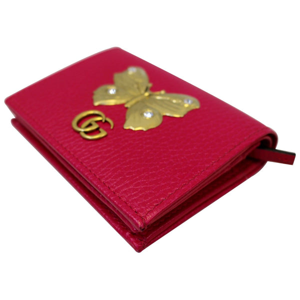 GUCCI Butterfly Leather Card Case Wallet Pink 499361-US