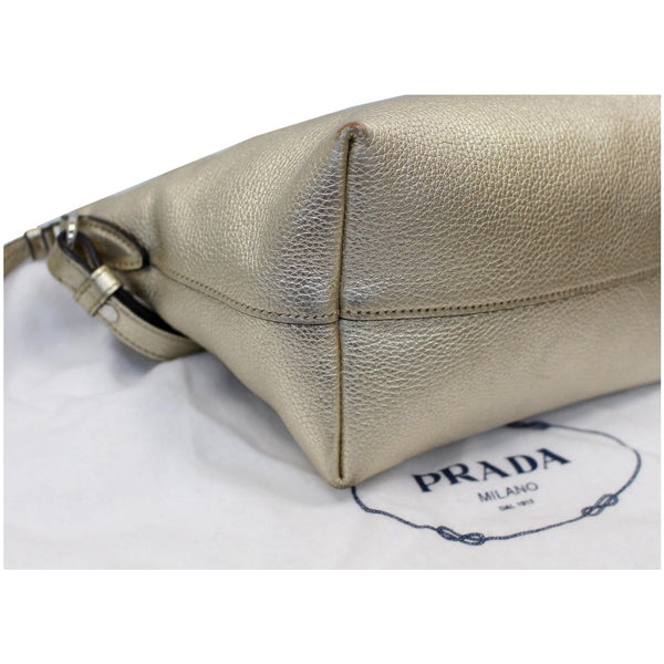 PRADA Small Daino Metallic Leather Tote Shoulder Bag Silver - Last Call