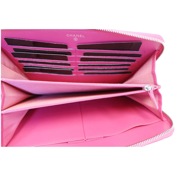 CHANEL Zip Around Lambskin Leather Large Organizer Wallet Pink