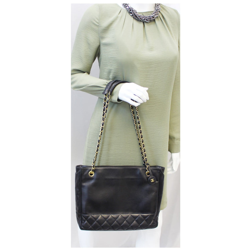 CHANEL Black Lambskin Tote Shoulder Bag VintageUS