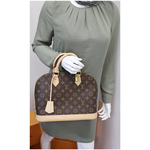 LOUIS VUITTON Alma PM Monogram Canvas Satchel Bag Brown
