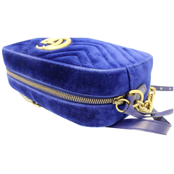 GUCCI GG Marmont Velvet Small Crossbody Bag Blue