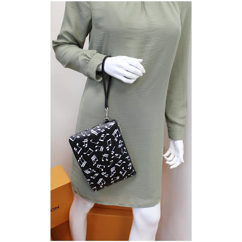 YVES SAINT LAURENT Calfskin Musical Notes Zip Pouch Black - Last Call