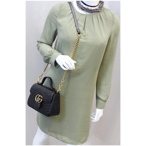 GUCCI GG Marmont Mini Leather Top Handle Shoulder Bag Black 547260
