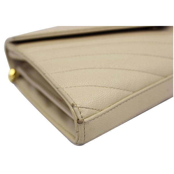 YVES SAINT LAURENT Matelasse Chevron Grain De Poudre Envelope Chain Wallet Beige