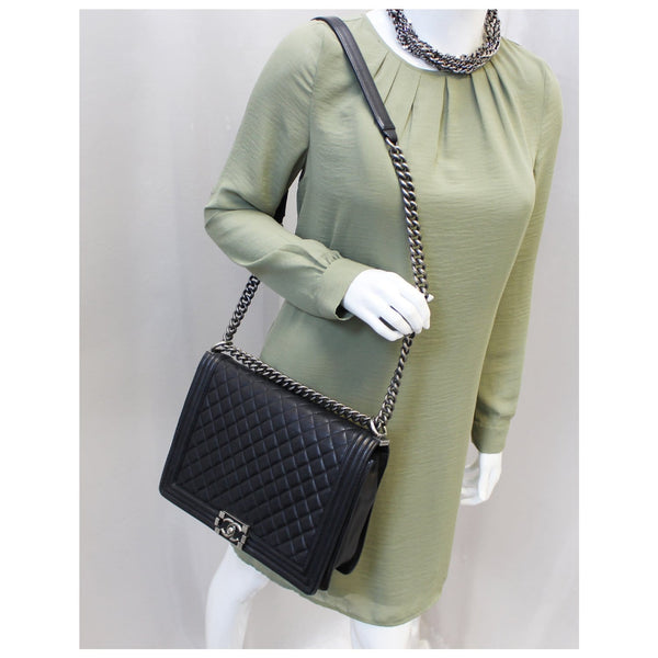 CHANEL Large Boy Flap Calfskin Quilted Leather Shoulder Bag Black-US