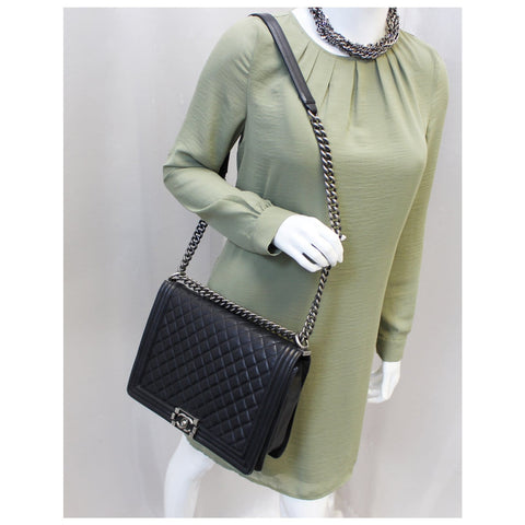 CHANEL Large Boy Flap Calfskin Quilted Leather Shoulder Bag Black-US