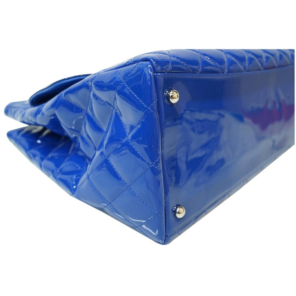 CHANEL Large Coco Shine Patent Quilted Leather Shopping Tote Blue