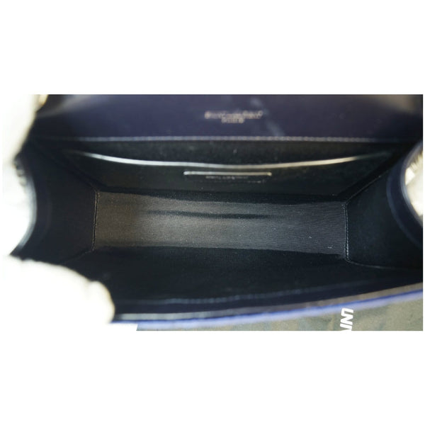 YVES SAINT LAURENT V Flap Tri-Quilt Velvet Shoulder Bag Navy Blue