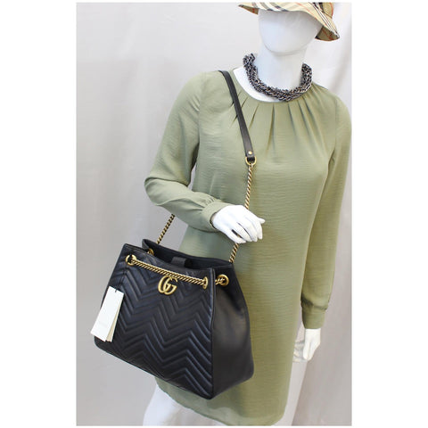 GUCCI GG Marmont Metelasse Medium Quilted Leather Shoulder Bag 453569 Black-US