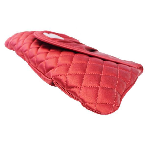 CHANEL CC Half Moon Quilted Satin Clutch Bag Red-US