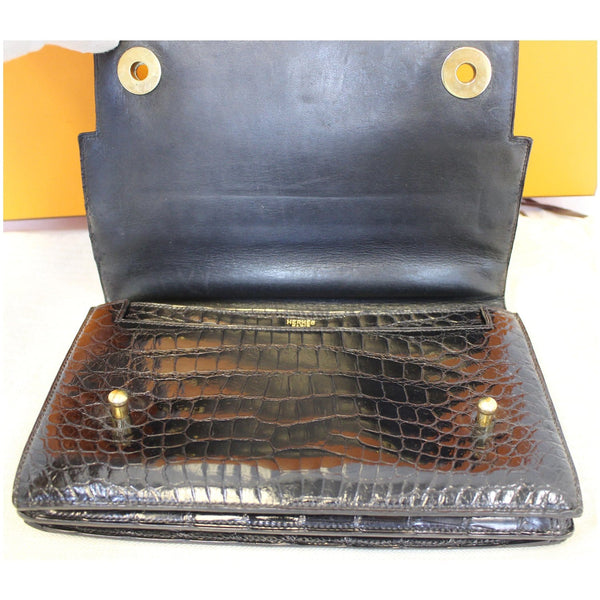 HERMES Piano 25Cm Crocodile Leather Flap Bag Black-US