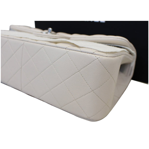 CHANEL Classic Jumbo Double Flap Caviar Leather White Shoulder Bag