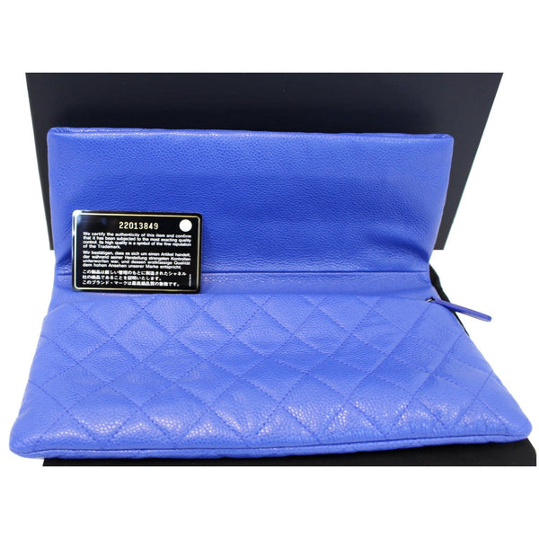 CHANEL Foldover Quilted Caviar Leather Clutch Bag Blue