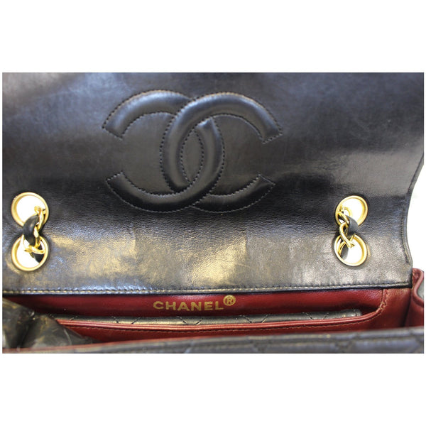 CHANEL Vintage Quilted Lambskin Leather Line Flap Bag Black-US