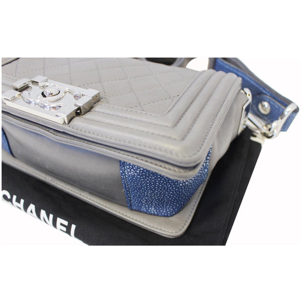 CHANEL Medium Boy Flap w Stingray Lambskin Shoulder Bag Silver-US