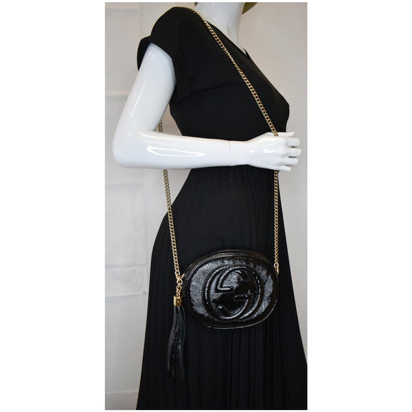 GUCCI Mini Soho Chain Pebbled Calfskin Shoulder Bag Black 353965