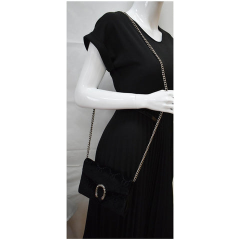 GUCCI Dionysus Mini Velvet GG Monogram Chain Wallet Dark Blue 401231