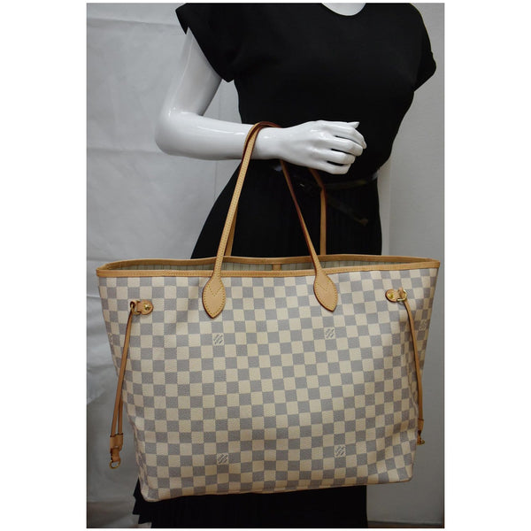 LOUIS VUITTON Neverfull GM Damier Azur Tote Shoulder Bag White