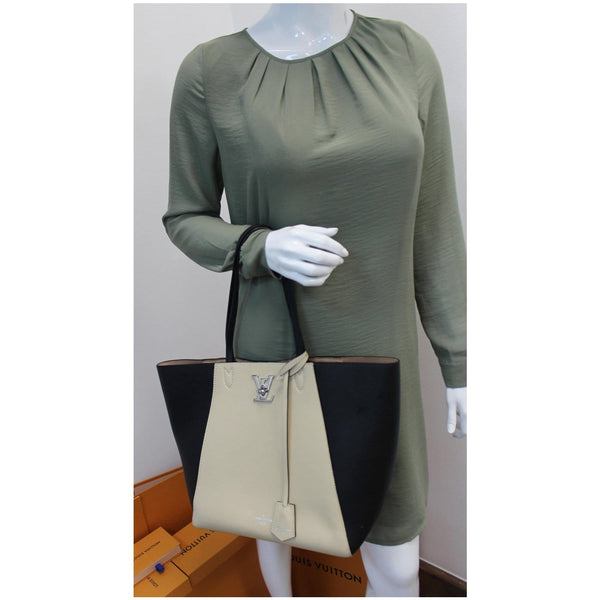 Black LV Lockme Cabas Calfskin Leather Elbow Bag