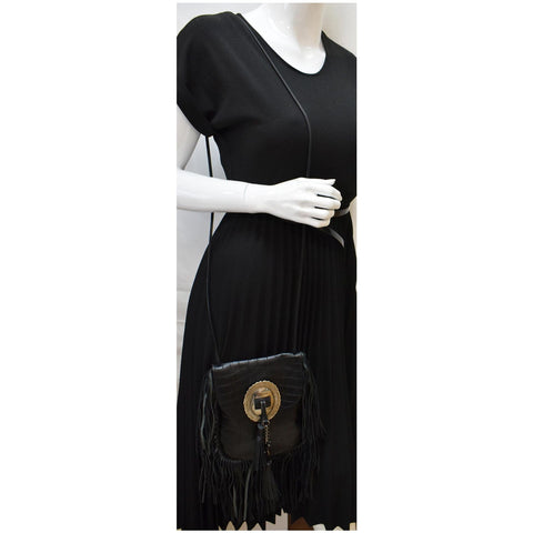 YVES SAINT LAURENT Anita Fringe Leather Crossbody Bag Black