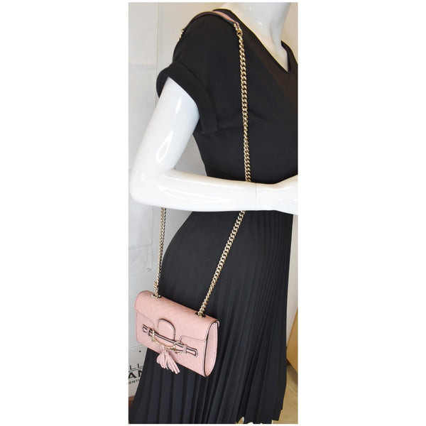 GUCCI Emily Mini Micro GG Guccissima Leather Shoulder Bag Pink 449636