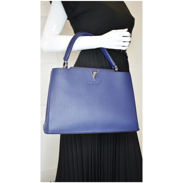 LOUIS VUITTON Capucines MM Taurillon Leather Satchel Bag Blue
