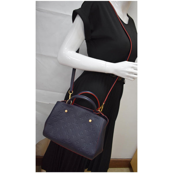 LOUIS VUITTON Montaigne BB Monogram Empreinte Leather Satchel Bag Marine Rouge