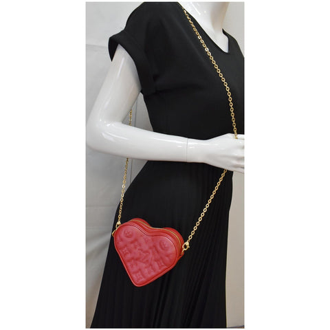 LOUIS VUITTON Heart on Chain Monogram Embossed Crossbody Bag Red
