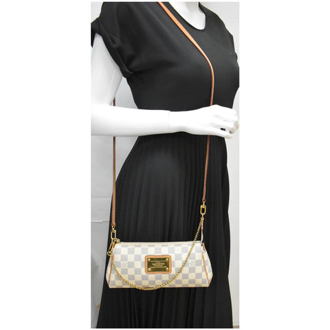 LOUIS VUITTON Pochette Eva Damier Azur Clutch Crossbody Bag White