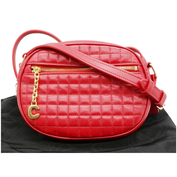 CELINE Women C Charm Small Quilted Calfskin Leather Camera Bag Red