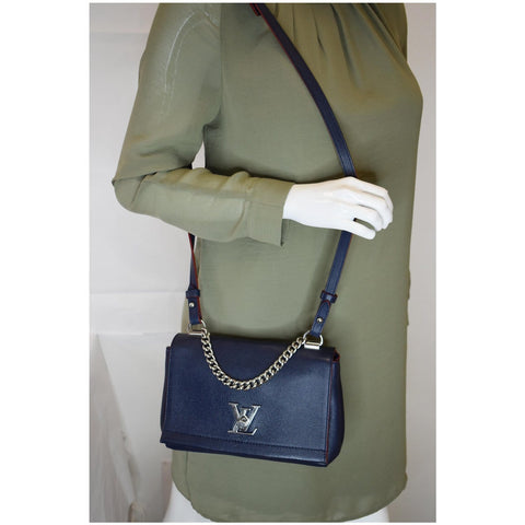 LOUIS VUITTON Lockme II BB Pebbled Leather Shoulder Bag Blue