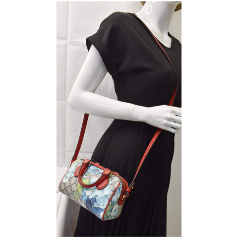 GUCCI Mini Blooms GG Supreme Canvas Top Handle Crossbody Bag Red 546312