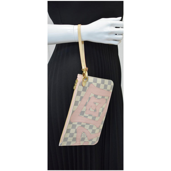 LOUIS VUITTON Tahitienne Pochette Wristlet Pouch Damier Azur Neverfull MM Pink
