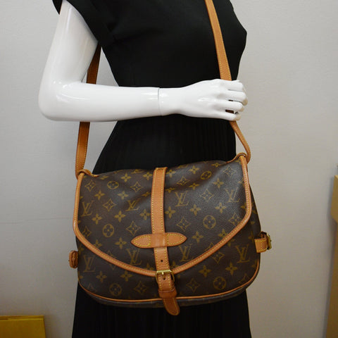 LOUIS VUITTON Saumur 30 Monogram Canvas Crossbody Bag Brown