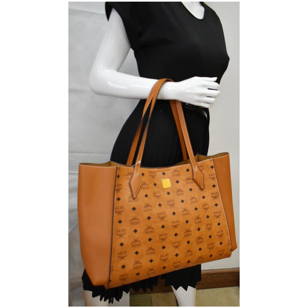 MCM Large Luisa Visetos Monogram Print Shopper Tote Bag Cognac