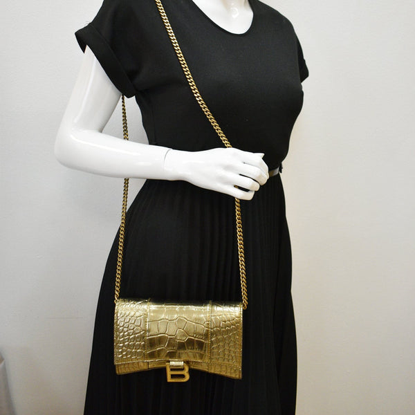 Balenciaga Hourglass Crocodile Leather WOC Crossbody Bag