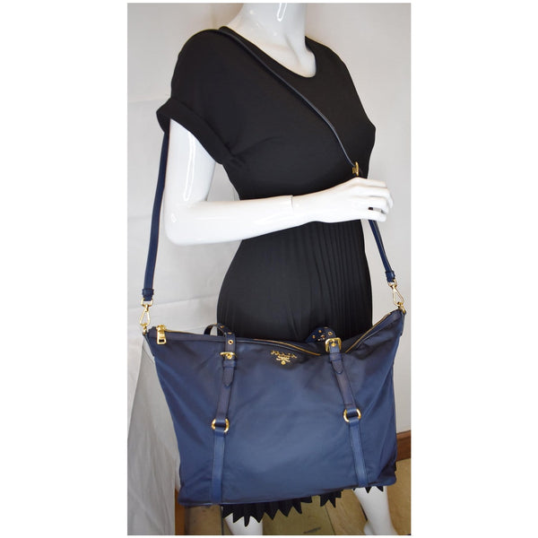 PRADA Tessuto Saffiano Nylon Tote Shoulder Bag Blue