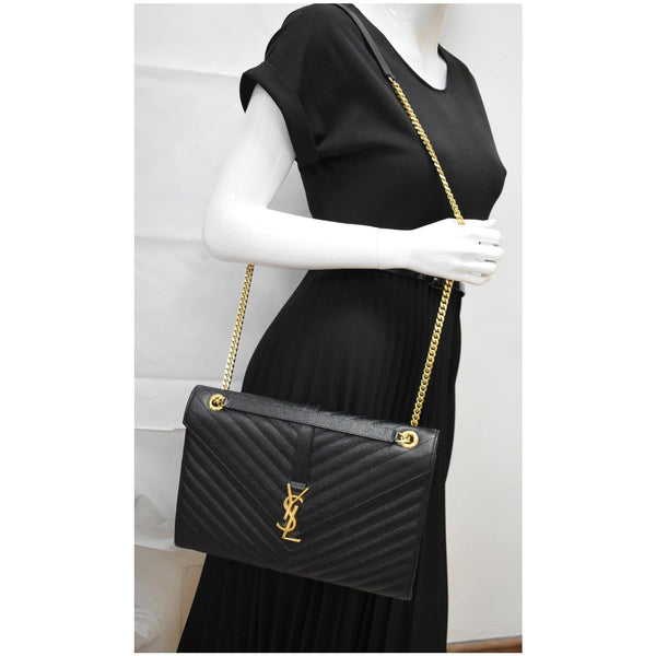 YVES SAINT LAURENT Large Envelope Grain De Poudre Chain Shoulder Bag Black